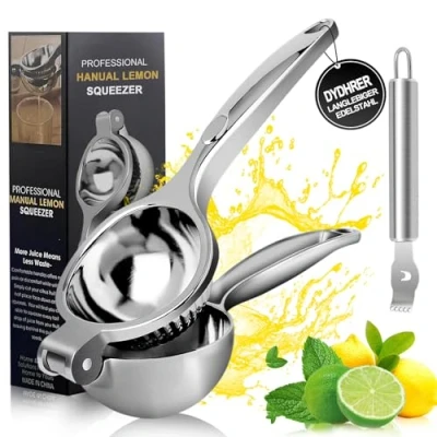 Bild av DYDHRER Citronpress, citronpressare med 1 zestrivare, citronpress handpress, XXL för citroner och lime 7 cm diameter anti ätande citruspress kök, bar, restaurang