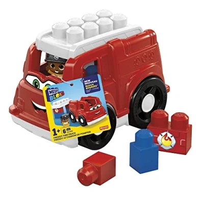 Bild av MEGA BLOKS Byggklossar för småbarn Brandbil med 1 Block Buddies figur, Freddy Firetruck 3 år, GCX09