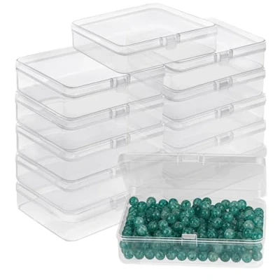 Bild av Belle Vous Små Klara Plast Förvaringslådor med Kedjade Lock (12 Pack) L11,2 x B8,3 H2,8 cm Minilådor för Piller, Pärlor, Smycken &amp; Hantverkstillbehör