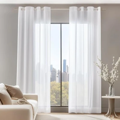 Bild av Deconovo Gardin transparent öljetter 290 x 140 cm vit, set om 2