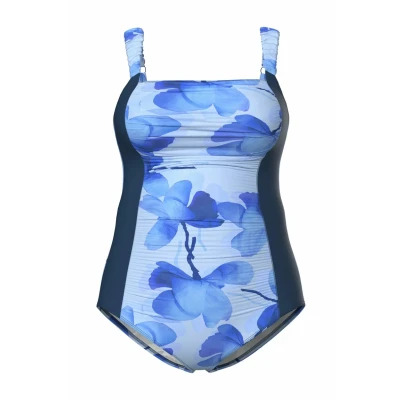 Bild av Ulla Popken Ruched Floral Baddräkt, Storlek: 42, Sky blue