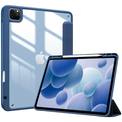 Bild av ProCase fodral för iPad Pro 12,9 tum med pennhållare 2022/2021/2020/2018 (6/5/4/3 generation), stötsäkert smart transparent baksidesskal, skyddsfodral marinblå