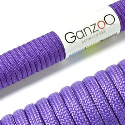 Bild av Ganzoo Paracord 550 rep violett lila 4 mm snöre typ 3, nylon och polyester, perfekt för pyssel av hundkoppel halsband armband/camping överlevnad utomhus 15 meter universalrep 7 innersnören