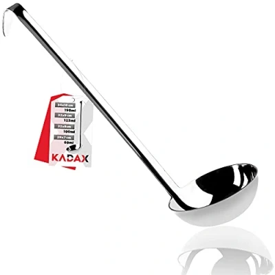 Bild av KADAX soppslev av högkvalitativt rostfritt stål, slev med hållare, såssked långt och ergonomiskt handtag, slev, hällsked, kökshjälpmedel, silver (10 cm/190 ml)