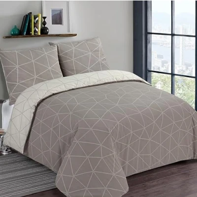 Bild av Vision vändbart påslakan Hugo Beige 240 x 220 cm med 2 matchande örngott 65 100% bomull