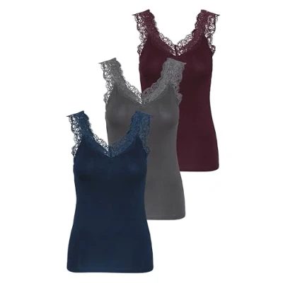 Bild av PIECES Damer Pcbarbera Lace Noos Bc Top, 1 x Port Royale, Pageant Blue, Mörkgrå, XS