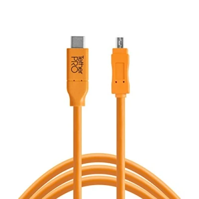 Bild av Tether Tools TetherPro USB C till 2.0 Mini B 8 stifts kabel för snabb överföring och anslutning mellan kamera dator Orange med hög synlighet 15 fot (4,6 m