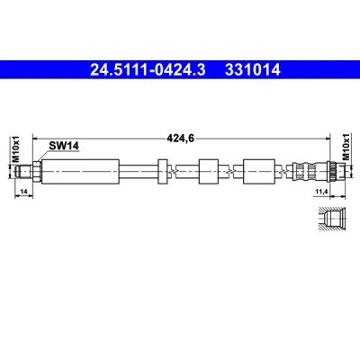 Bild av ATE 24.5111 0424.3 Flexible De Frein 424,6 M10x1 CITROËN: C4 I Grand Picasso, Berlingo / First Van, II Van