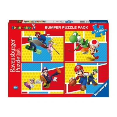 Bild av Ravensburger Super Mario pussel, samlingsbumper paket 4X100, presentidé för barn 6+ år, pedagogiskt och stimulerande spel, 4 pussel med 100 bitar