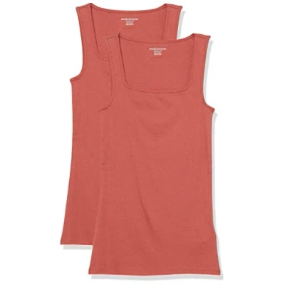 Bild av Amazon Essentials kvinnors slim fit fyrkantig hals tank, paket med 2, tegelröd, X Small