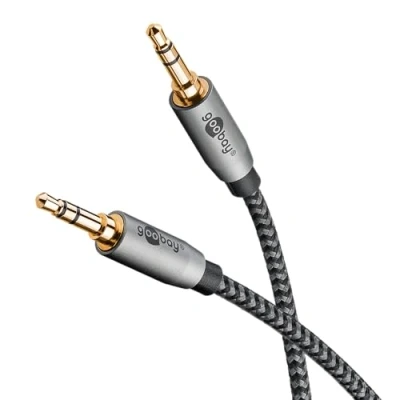 Bild av goobay 65276 3,5 mm 5 m ljudstereo AUX kabel för hörlurar, bilradio, PC, surfplatta, högtalar/anslutningskabel guldpläterad