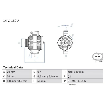 Bild av BOSCH 0 986 044 910 Alternateur 14V 150A AUDI: A4 B6 Avant, Berline, A6 C5 Berline
