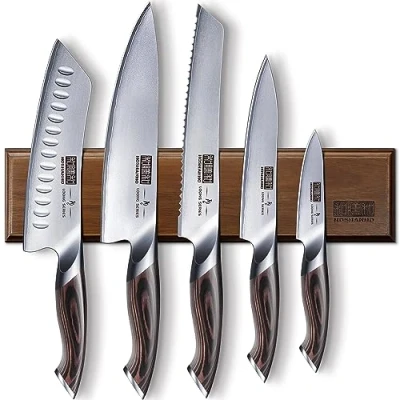 Bild av HOSHANHO Köksknivset, professionellt chefsknivset, uppsättning köksknivar i rostfritt stål med magnetisk knivhållare, 6 delar