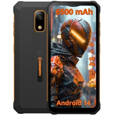 Bild av Hammer Iron Steel Lite utan kontrakt robust, vattentät, dubbel SIM, kraftfullt 6 500 mAh batteri, 64 GB 4 RAM, Android 14, 13 Mpx kamera med mörkerseende sensor IP69 dropptest, 300 timmars standby