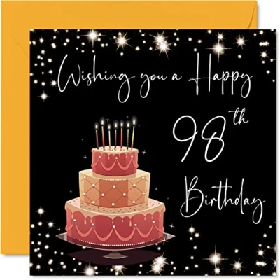Bild av 98:e födelsedagskort för kvinnor män snyggt elegant grattis på 98 år gammal kvinna mormor morfar mamma pappa moster, 145 mm x Ninety Eight Eighth Bday gratulationskort present