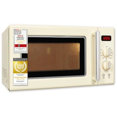 Bild av Exquisit Retro mikrovågsugn RMW720 3GDIG kräm 20 liter 1 000 watt grill Digital display roterande platta retrostil inomhusbelysning inkl. Tillbehör