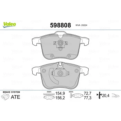 Bild av VALEO 598808 Jeu de plaquettes frein Essieu avant contact signal d&#039;usure exclu avec tôle anti bruit SAAB: 9 3 Berline, Break, Cabriolet