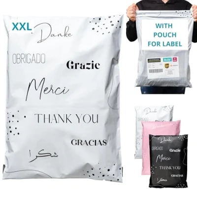 Bild av 20 Vinted paketpaket med glid storlek XXL 60 x 45 cm 100% OPAK/ULTRA RESISTANT/Vattentät Fraktkuvert i plast Kläder &amp; Kartong Postväska Tackväska
