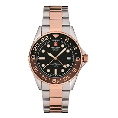 Bild av Swiss Alpine Military herrklocka, GMT, analogt kvartsurverk, 7052 rostfritt stål, Bic rosa/brun svart/svart 1154sam