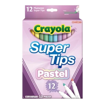 Bild av CRAYOLA Pastel SuperTips tvättbara markörer blandade färger (paket med 12), premium filtspetspennor som enkelt kan tvätta av hud och kläder, perfekt för barn i åldern 3+