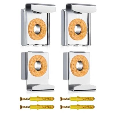 Bild av WJUAN 1 set (4 stycken) silver fjäderbelagt spegelfäste höjdjusterbart väggfäste med korkstöd för badrum och rumsspegel upp till 20 kg