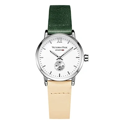 Bild av VICTORIA HYDE Retro elegant liten urtavla kvartsur för kvinnor utbytbar äkta läderrem mors dag gåvor, Beige grön, armband