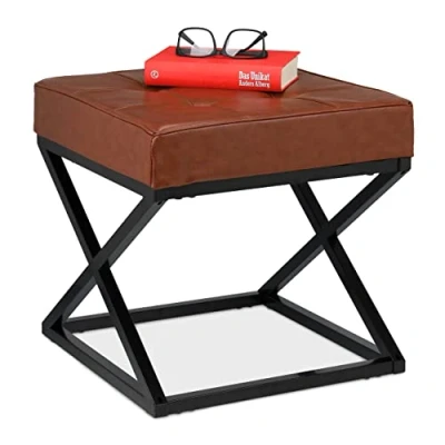 Bild av Relaxdays Sittpall, vadderad, konstläder, metall, industriell design, fotpall H x B D: 41 cm, svart/brun