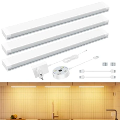 Bild av HighLuc Dimbar garderob, 3 x 30 cm LED kök lampor skåplampa med justerbar ljusstyrka 5 färger, ljus uttag för garderobsbelysning, trappor