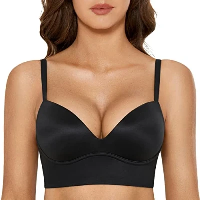 Bild av DOBREVA BH Kvinnor Utan bygel Push Up T Shirt Vadderad Bustier Mjuk Seamless Svart 90C