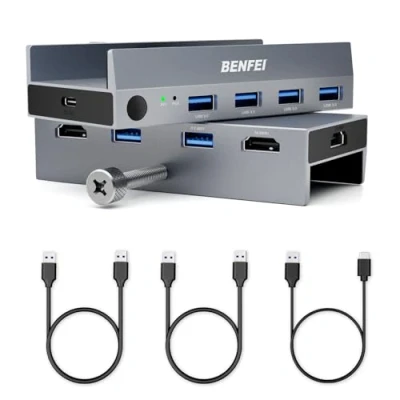 Bild av BENFEI KVM switch HDMI 2.1 8K @ 60Hz 4K 240 Hz/165Hz/144Hz/120 Hz 2 ingångar 1 utgång med 4 USB A 3.0 portar 5Gbps för tangentbord mus HDD hårddisk stationär styrenhet och