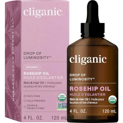 Bild av Cliganic Ekologisk rosenolja för ansiktet, 100% ren (120 ml) naturlig kallpressad oraffinerad hud, hår och naglar