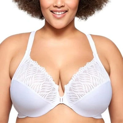Bild av Glamorise dam plus size front close T back Wonderwire bygel #1246, Vitt, 90H