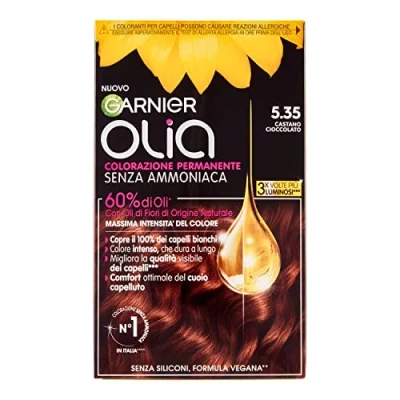 Bild av Garnier Hårfärg, permanent färgning, Ammoniakfri, täcker 100% vitt hår, med blomoljor av naturligt ursprung, vegansk formel, chokladbrun