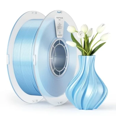 Bild av kexcelled PLA Silk silkesfilament 1,75 mm, glänsande 3D skrivarfilament, mått +/ 0,03 1 kg spole (2,2 pund), silkeslen yta, ordentlig lindning, blå