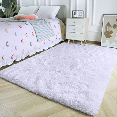 Bild av ROHATIM matta med lång lugg, vardagsrum, supermjuk lurvig matta, fluffig, mjuk områdesmatta, sovrumsmattor, fluffig barnmatta (ren vit, 80 x 150 cm)