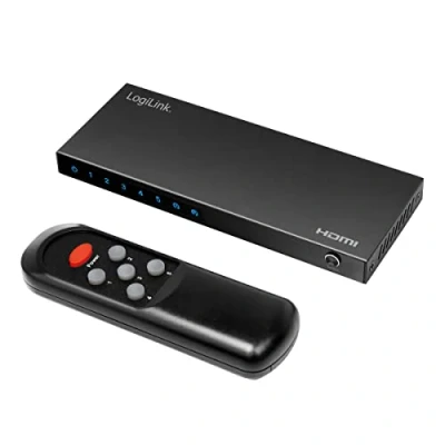 Bild av LogiLink HDMI switch för att växla upp till 5 ingångskällor (videoinspelare, DVD spelare, spelkonsol, etc.) i Ultra HD 4K/60 Hz