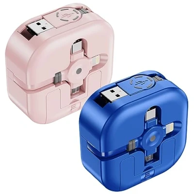 Bild av ASICEN Multi USB infällbar, 3 i 1 laddningskabel [1,2M] universell snabbladdningskabel med IP/Micro USB/typ C för iPhone, Samsung, Huawei, OnePlus, Kindle, LG, Tablet 2 paket