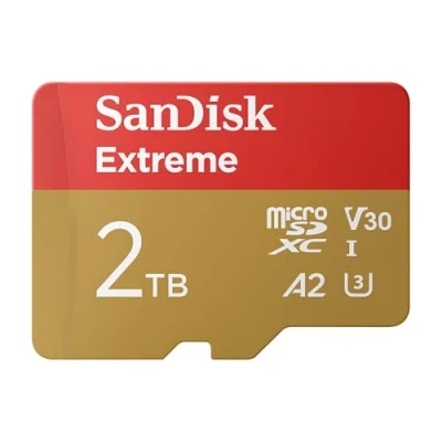 Bild av SanDisk 2 TB Extreme microSDXC kort, + SD adapter, (för smartphones, actionkameror, drönare, hastigheter upp till 240 MB/s, 4K UHD) RescuePRO Deluxe, UHS I, U3, V30