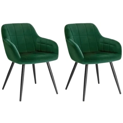 Bild av WOLTU 2 x matsalsstolar, set om 2, matsalsstol, köksstol, stoppad stol, designstol med armstöd, sammetssits, metallram, mörkgrön, BH93dgn