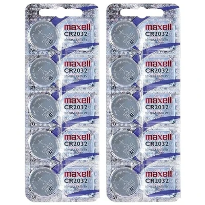 Bild av Maxell 10 stycken CR2032 batterier (litium knappcell 3 V batteri i 2 x 5 pack knappceller)