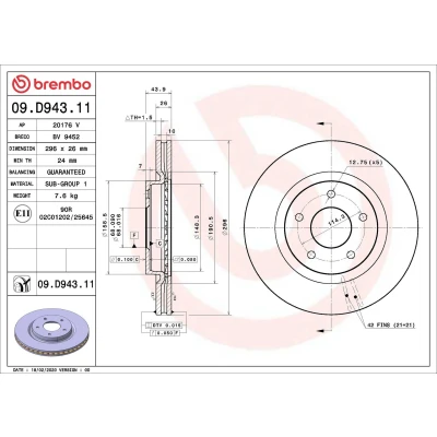Bild av BREMBO 09.D943.11 Disque de frein 296 26 5 ventilé l&#039;intérieur revêtu RENAULT: Koleos 2