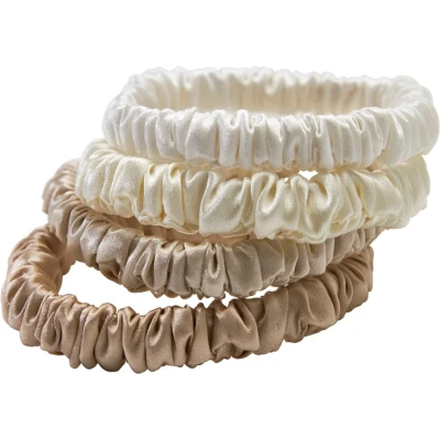 Bild av Lenoites Mulberry Silk Skinny Scrunchies White/Cream White/Beige/Light Brown 4 pcs