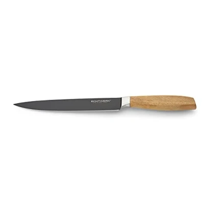 Bild av ECHTWERK Skinkkniv av stål, filékniv, kökskniv, specialstål, handtag akaciaträ, bladlängd 20 cm, Black Edition