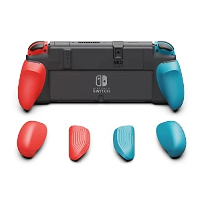 Bild av Skull &amp; Co. NeoGrip for Nintendo Switch OLED and Regular Model: An Ergonomic Grip Hard Shell with Replaceable Grips [to fit All Hands Sizes] [No Carrying Case] Neon Blue(L)+Neon Red(R)