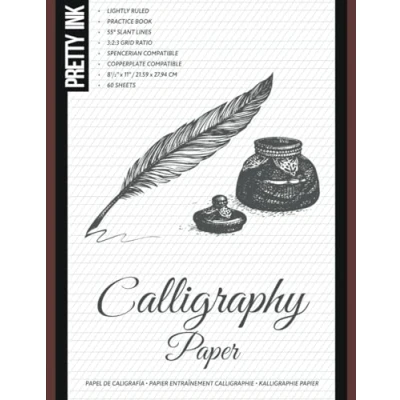 Bild av Calligraphy Paper Practice Book: 60 Lightly Ruled Sheets in 3:2:3 Ratio with 55 Degrees Slant Lines for Hand Lettering, Spencerian, Copperplate, Cursive and Modern