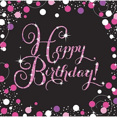 Bild av Amscan 9901182 servetter Happy Birthday, 16 stycken, 33 x cm, gnistrande firande, rosa