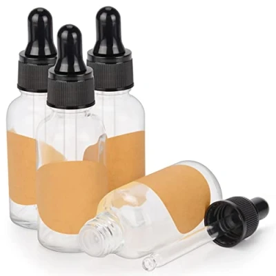 Bild av stonylab Glas Droppflaska 4 Pack, Tom Glasflaska med Konglasdroppare, Inre Propp och Etikett för Eteriska Oljor, Aromaterapidofter (30 ml, Genomskinlig)