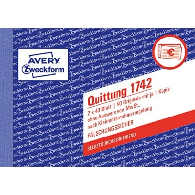Bild av AVERY Zweckform 1742 Kvittensblock, Vit/Guld, A6, 2 x 40 Ark