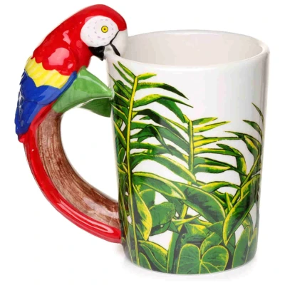 Bild av Puckator papegoja med djungel dekal keramiskt format handtag te kaffemugg roliga hemtillbehör söta presenter till flickvän stora muggar för män kvinnor varma drycker koppar hemlig jultomte