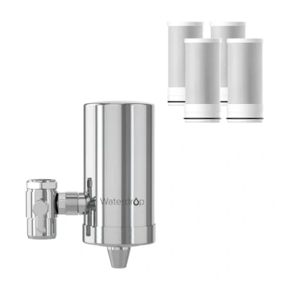 Bild av Waterdrop WD FC 06 Rostfritt Stål Kranvattenfilter,Kolfiberblock Vattenfiltreringssystem,Kranvattenfilter, Kökrenare,Minskar Klor,Lukt och Dålig Smak(4 Filter Inkluderade)